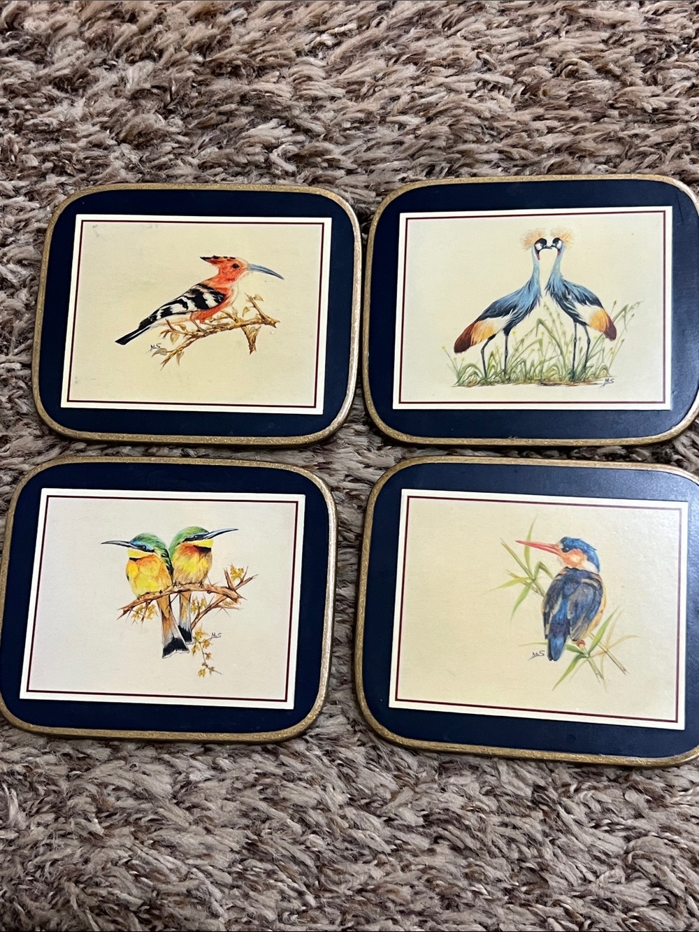 Set of 4 vintage bird coasters